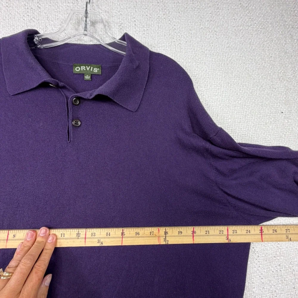 Orvis Mens Purple Long Sleeve Polo Sweater XL Fine Knit Collared Button Up